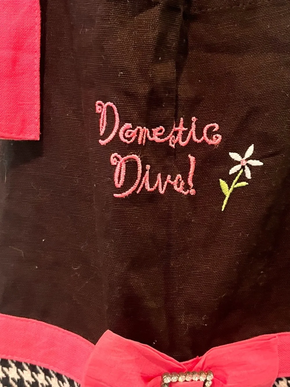 Kay Dee Apron Black White Houndstooth Pink Accents Domestic Diva Preppy Sassy OS